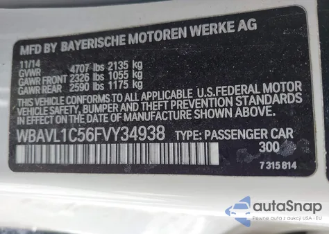 2015 BMW X1 xDrive28I z USA, uszkodzony, nr VIN WBAVL1C56FVY34938